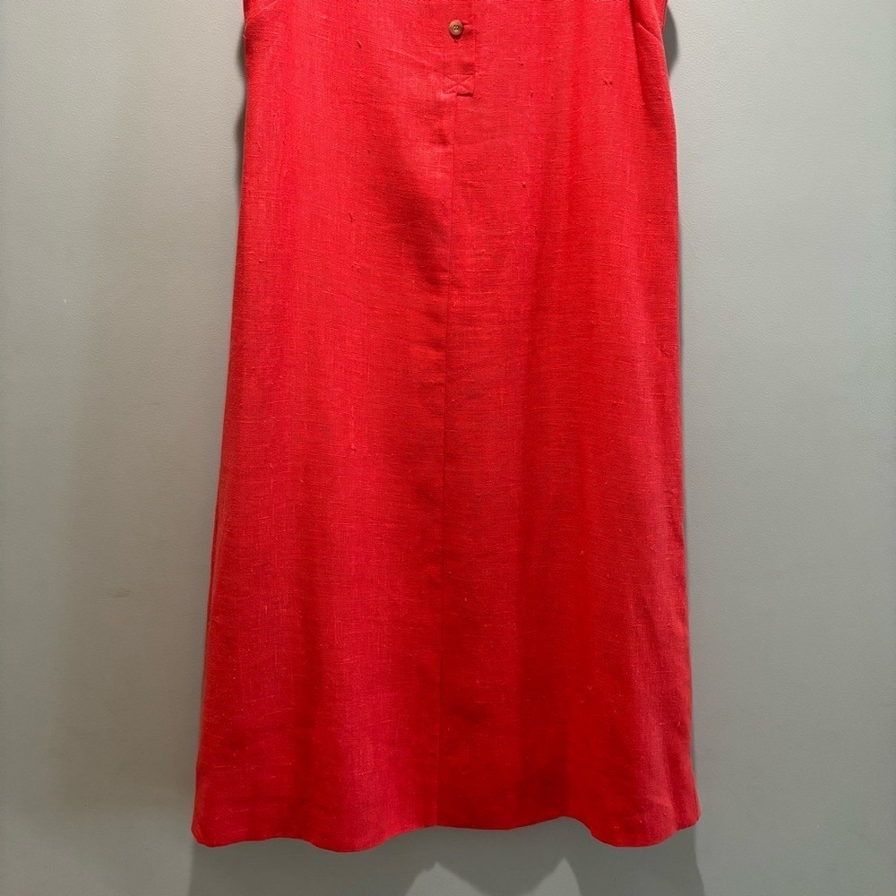 Sleeveless Red Linen Shift Dress - Classic Collared Design - Picture 3 of 10